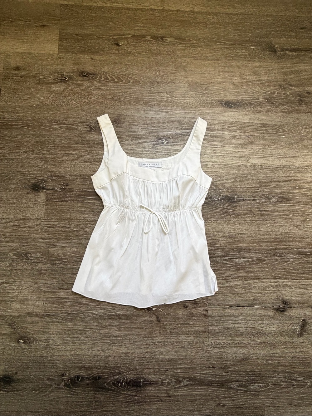 Trina Turk White Drawstring Square-Neck Camisole